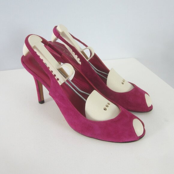 LK Bennett Womens 8 Purple Suede Slingback Pumps Peep Toe Heels Made Spain EU 39 - Picture 1 of 11